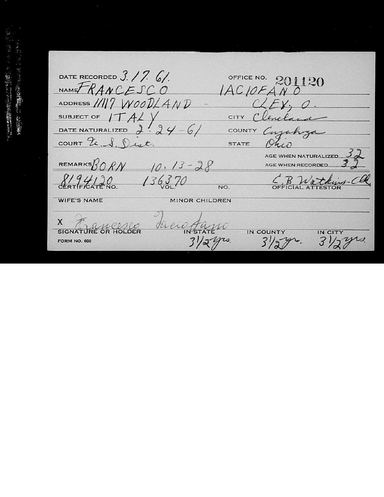 First page preview of naturalization-card-for-francesco-iaciofano-1961.pdf