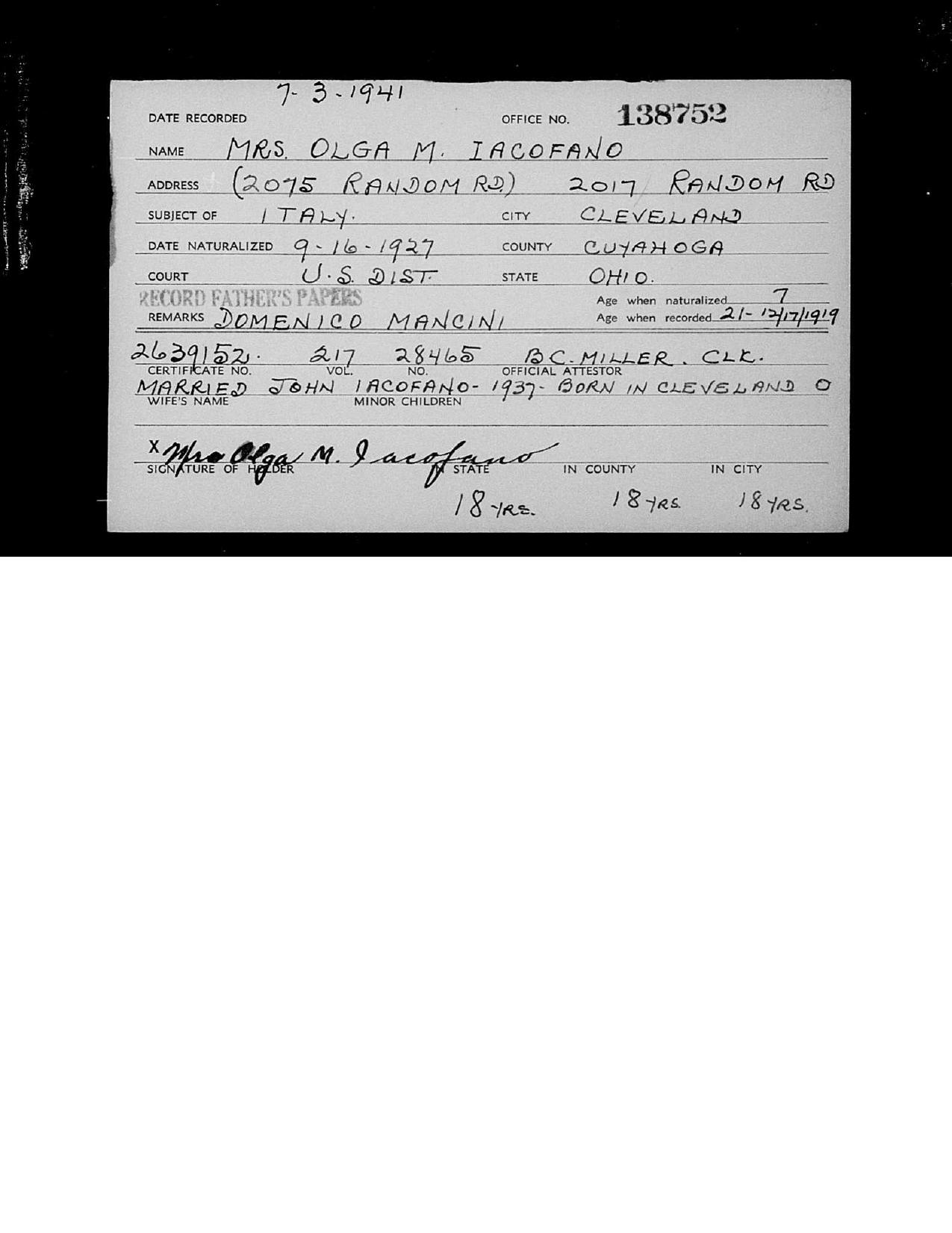 First page preview of naturalization-card-for-olga-m-iacofano-1941.pdf