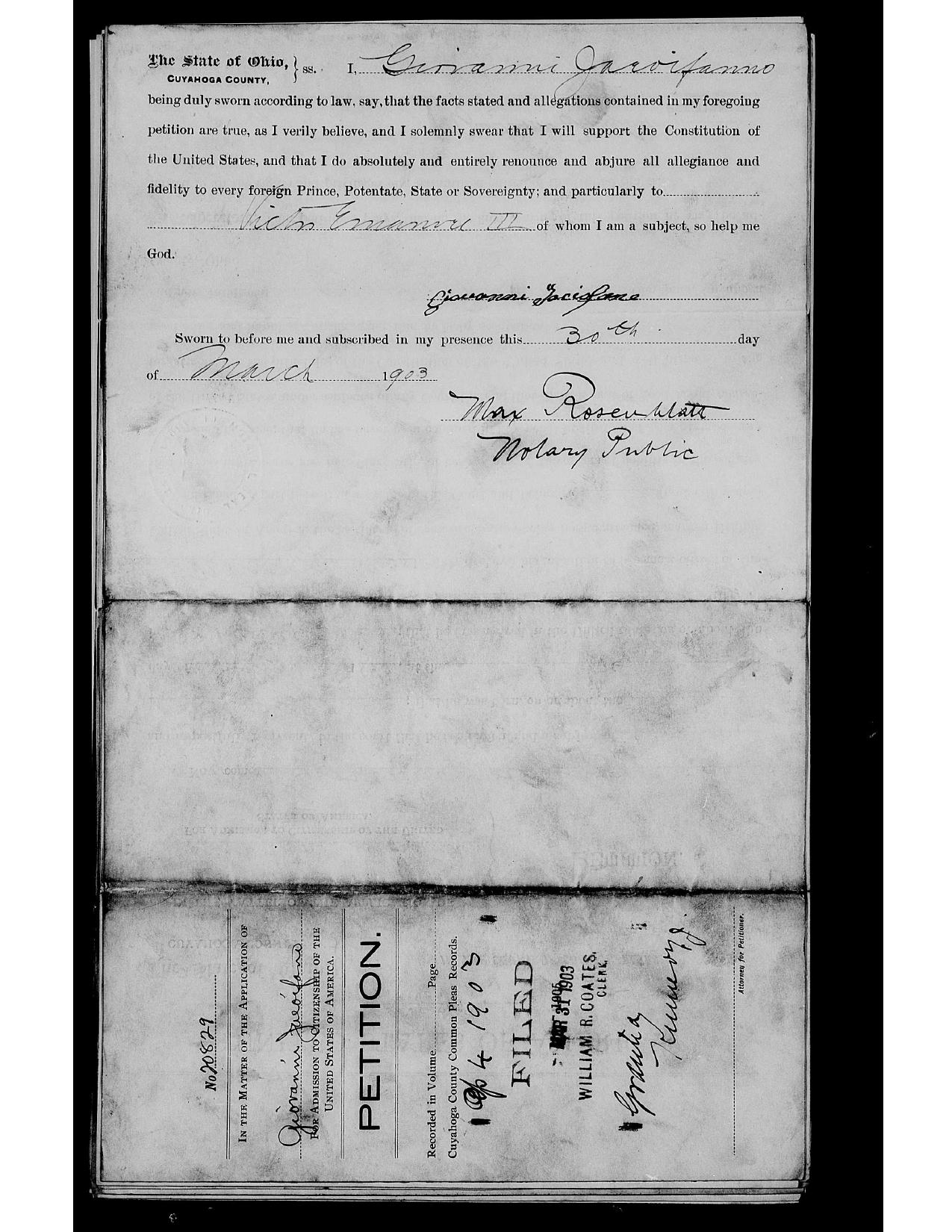 First page preview of oath-and-petition-endorsement-for-giovanni-jaciofano-cleveland-1903-cleaned.pdf