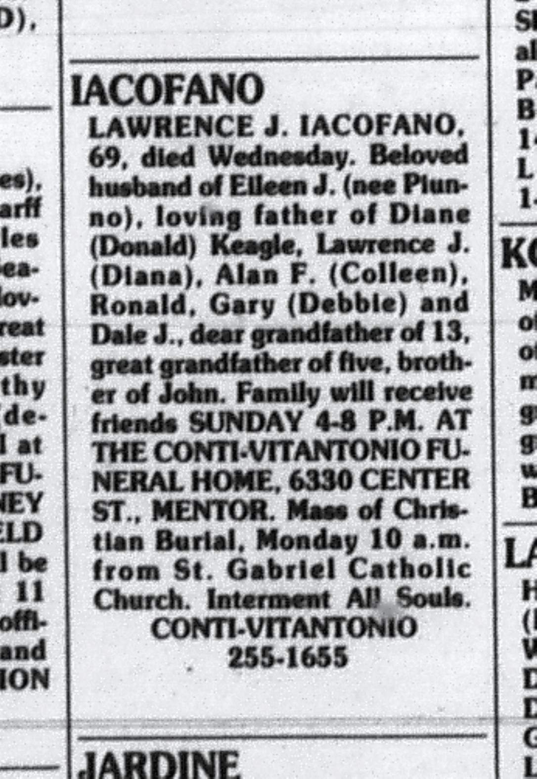 First page preview of plain-dealer-obituary-lawrence-j-iacofano-1997.pdf